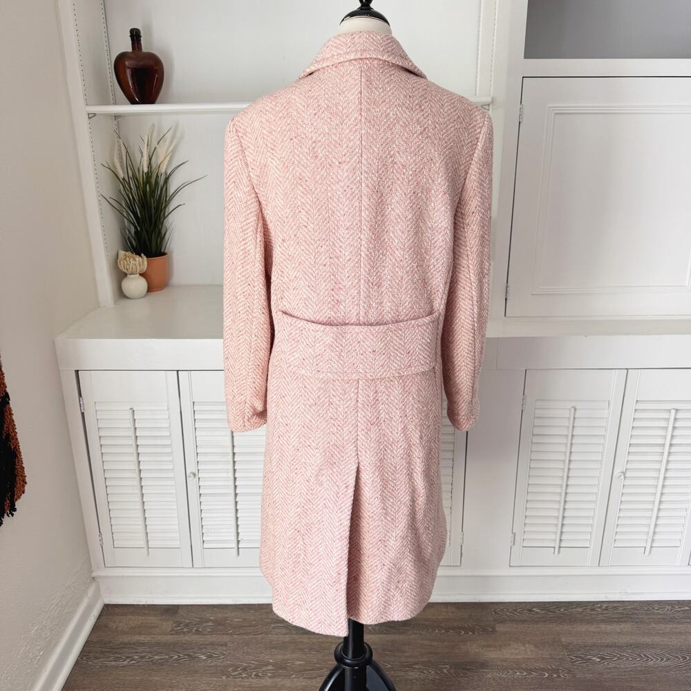 Vintage Gallery Pink Wool Herringbone Tweed Longline Coat Size S/M - Picture 4 of 7